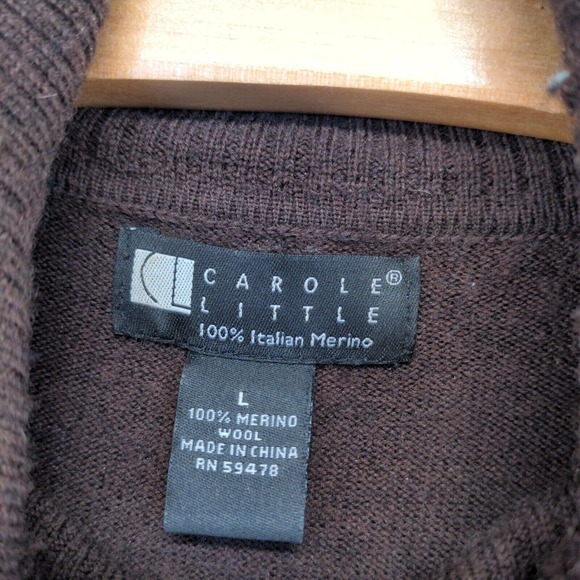 Carole Little Womens Pullover Knit Turtleneck Sweater Brown Large Italian Merino - Picture 11 of 14